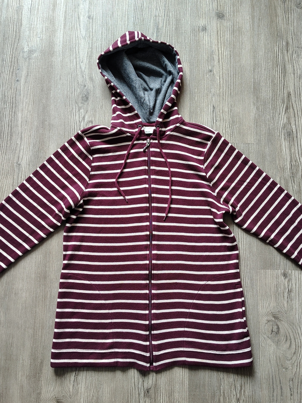 LL Bean Women's Ribbed Knit Zip Up Sweater Burgundy/White 100% Cotton Size M